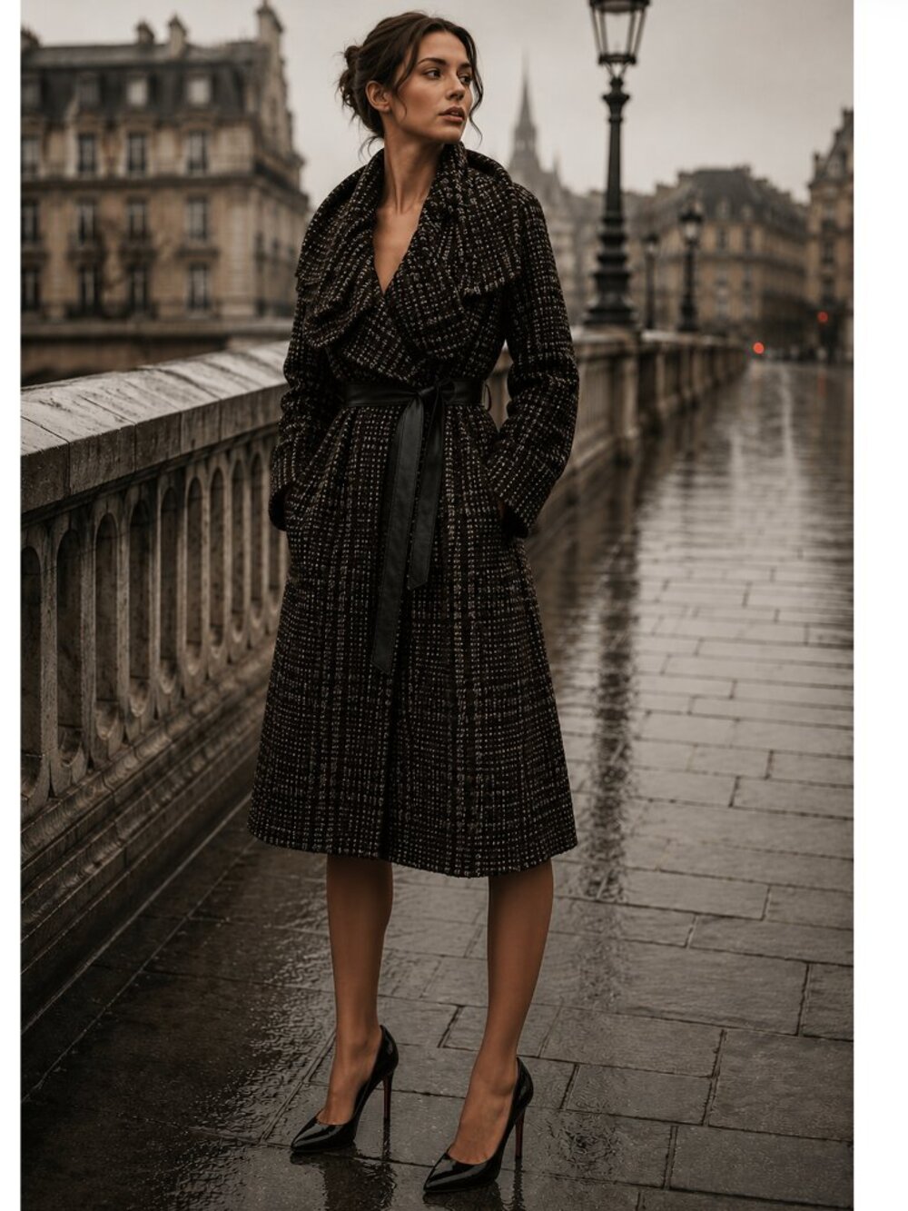 Zara Long Coat With Faux Leather Belt Dark Brown NWT